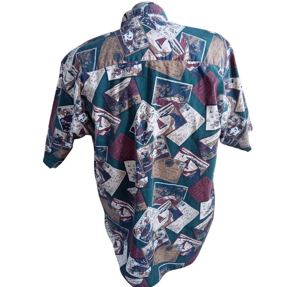 Vintage Men's Shirt Large American Eagle Outfitters Cotton Postcard Print USA - Picture 4 of 5